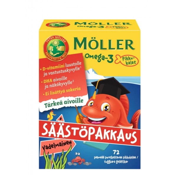 Рыбий жир для детей Moller в форме рыбок малины 72 шт